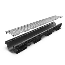 Charger l'image dans la galerie, 4" Plastic trench drain (BASE 100P), stainless steel grate "perforated" ADA/Heelproof, A Class