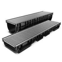 Load image into Gallery viewer, 8" Plastic trench drain (BASE 200P), galvanized steel grate, (ADA/Heelproof) A class