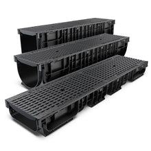 Load image into Gallery viewer, 8" Plastic trench drain (BASE 200P), ductile cast iron grate ADA/Heel Proof, C class