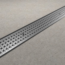 Load image into Gallery viewer, 4" Plastic trench drain (BASE 100P), galvanized grate "perforated" ADA/Heel Proof, A Class