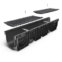 Load image into Gallery viewer, 6" Plastic trench drain (BASE 150P), ductile iron grate, C class