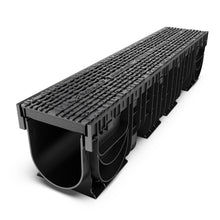 Load image into Gallery viewer, 6" Plastic high-edge trench drain (BASE 150P-HE), ductile cast iron grate (ADA/Heelproof)