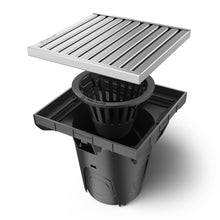 Charger l'image dans la galerie, 12x12 Plastic NEO catch basin (NEO 300-CBP), stainless steel grate (ADA/Heel Proof)