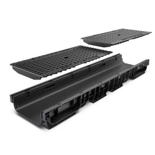 Load image into Gallery viewer, 8" Plastic trench drain (BASE 200P), ductile cast iron grate ADA/Heel Proof, C class