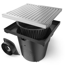 Charger l'image dans la galerie, 22x22 Plastic NEO catch basin (NEO 550-CBP), heavy duty stainless steel grate (ADA/Heel Proof)