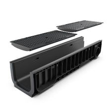 Load image into Gallery viewer, 8” Plastic trench drain (BASE 200P), cast iron grate ADA, C Class