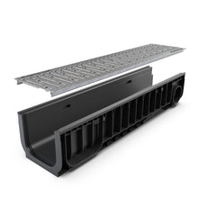Load image into Gallery viewer, 8" Plastic trench drain (BASE 200P), galvanized steel grate, A class