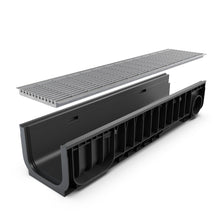 Load image into Gallery viewer, 8" Plastic trench drain (BASE 200P), galvanized steel grate "mesh" ADA/Heel Proof, A class