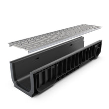 Load image into Gallery viewer, 8" Plastic trench drain (BASE 200P), stainless steel grate, A class