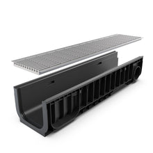 Load image into Gallery viewer, 8" Plastic trench drain (BASE 200P), stainless steel grate "mesh" Heel Proof, A class