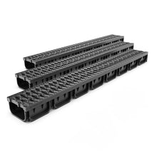 Load image into Gallery viewer, 4" EASY 2 plastic trench drain, plastic grate (black)