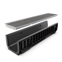 Load image into Gallery viewer, 8" Plastic trench drain (BASE 200P), galvanized steel ADA grate, B class