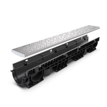Load image into Gallery viewer, 4" Plastic trench drain (BASE 100P-HE), stainless grate perforated (square holes), B Class