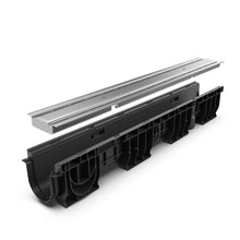 Load image into Gallery viewer, 4" Plastic trench drain (BASE 100P) stainless grate "double-slotted", B class