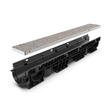 Charger l'image dans la galerie, 4" Plastic trench drain (BASE 100P-HE), gravel grate (light), A Class