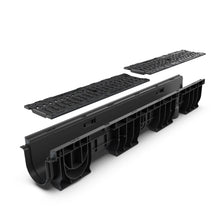 Load image into Gallery viewer, 4" Plastic trench drain (BASE 100P), cast iron grate "terrain", C class