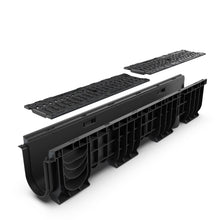 Load image into Gallery viewer, 4" Plastic trench drain (BASE 100P), cast iron grate "terrain", C class