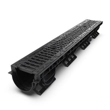 Load image into Gallery viewer, 4" Plastic trench drain (BASE 100P), cast iron grate "terrain", C class