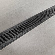 Load image into Gallery viewer, 4" Plastic trench drain (BASE 100P), cast iron grate "terrain", C class
