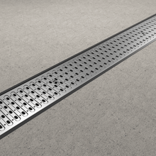 Charger l'image dans la galerie, 4" Plastic trench drain (BASE 100P), stainless steel grate "perforated" ADA/Heelproof, A Class