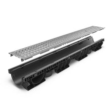 Load image into Gallery viewer, 4" Plastic trench drain (BASE 100P), galvanized grate "perforated" ADA/Heel Proof, A Class