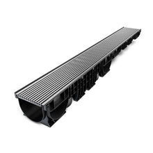Load image into Gallery viewer, 8" Plastic trench drain (BASE 200P), galvanized steel grate, (ADA/Heelproof) A class