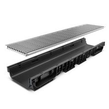 Load image into Gallery viewer, 8" Plastic trench drain (BASE 200P), galvanized steel grate, (ADA/Heelproof) A class