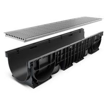 Load image into Gallery viewer, 8" Plastic trench drain (BASE 200P), galvanized steel grate, (ADA/Heelproof) A class