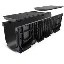 Load image into Gallery viewer, 8" Plastic trench drain (BASE 200P), ductile cast iron grate ADA/Heel Proof, C class