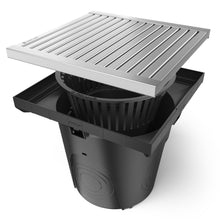 Charger l'image dans la galerie, 22x22 Plastic NEO catch basin (NEO 550-CBP), heavy duty stainless steel grate (ADA/Heel Proof)

