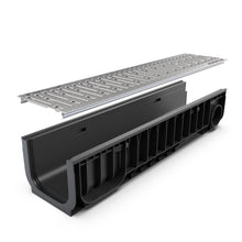Load image into Gallery viewer, 8&quot; Plastic trench drain (BASE 200P), stainless steel grate, A class
