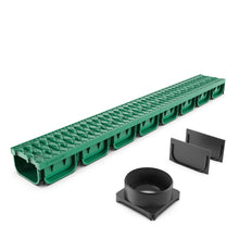 Load image into Gallery viewer, 4&quot; EASY 2 plastic trench drain, plastic grate (green)
