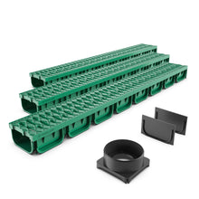 Load image into Gallery viewer, 4&quot; EASY 2 plastic trench drain, plastic grate (green)
